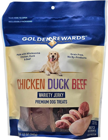 Golden Rewards Chicken, Duck and Beef Variety Jerky Dog Treats, 12 Ounces