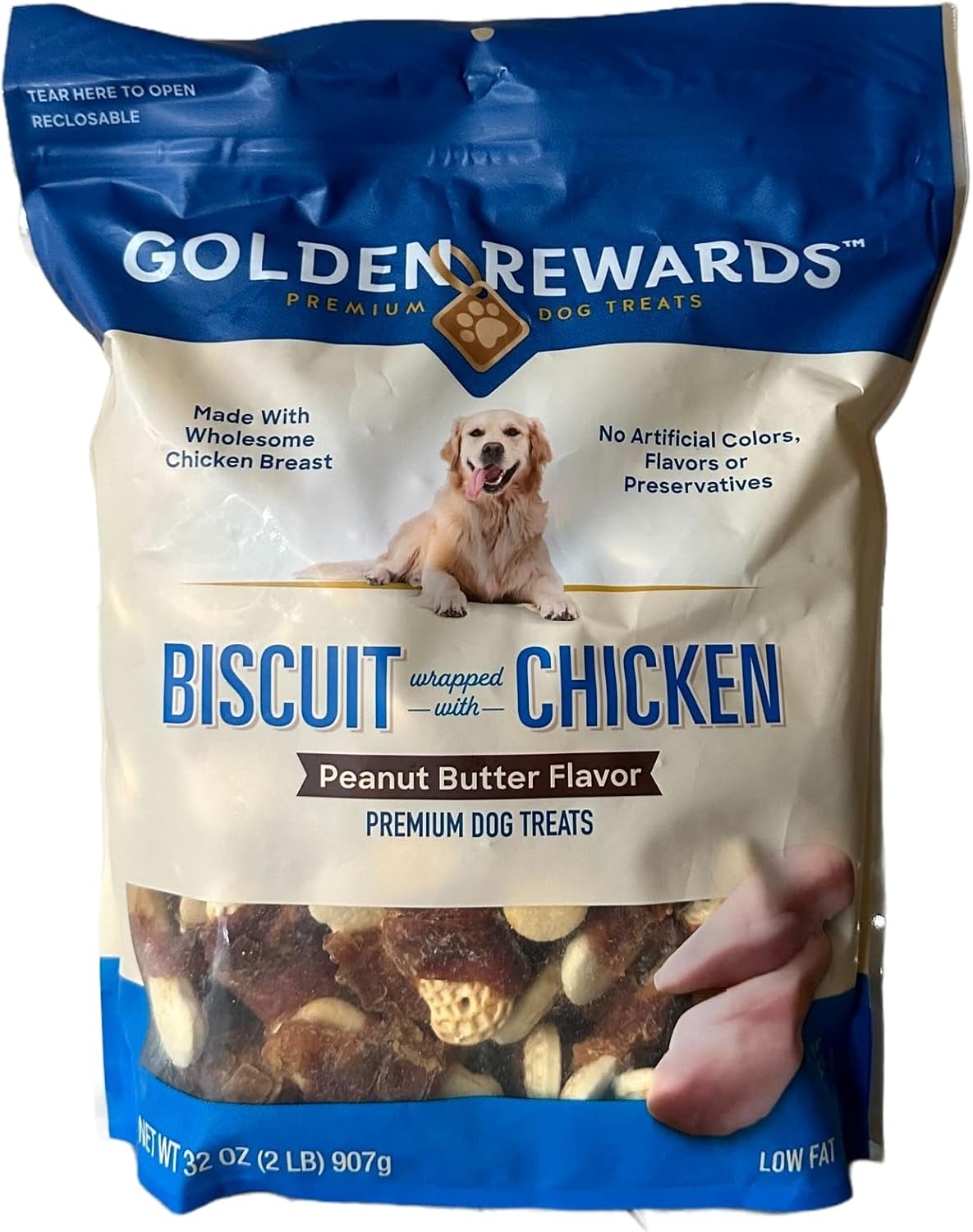 Golden Rewards Dog Treats - Chicken Jerky Wrapped with Sweet Potato, Made with Real Chicken - Peanut Butter Flavored Biscuits for Dogs (32 oz.)