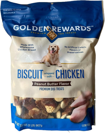 Golden Rewards Dog Treats - Chicken Jerky Wrapped with Sweet Potato, Made with Real Chicken - Peanut Butter Flavored Biscuits for Dogs (32 oz.)