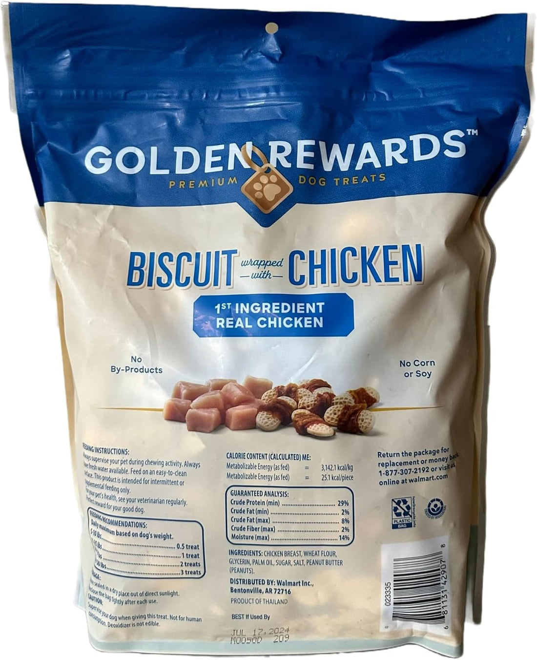 Golden Rewards Dog Treats - Chicken Jerky Wrapped with Sweet Potato, Made with Real Chicken - Peanut Butter Flavored Biscuits for Dogs (32 oz.)